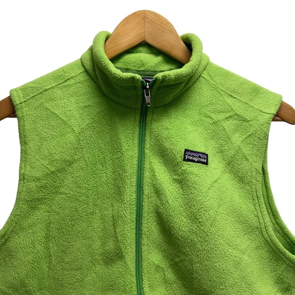 Patagonia Kid's Size XL (14) Full Zip Fleece Vest Jacket Lime Green‎ Zip Pockets